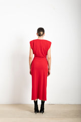 Abito Midi Donna Imperial Arricciato – Vestito Elegante con Spalla Larga e Scollo V-Drop