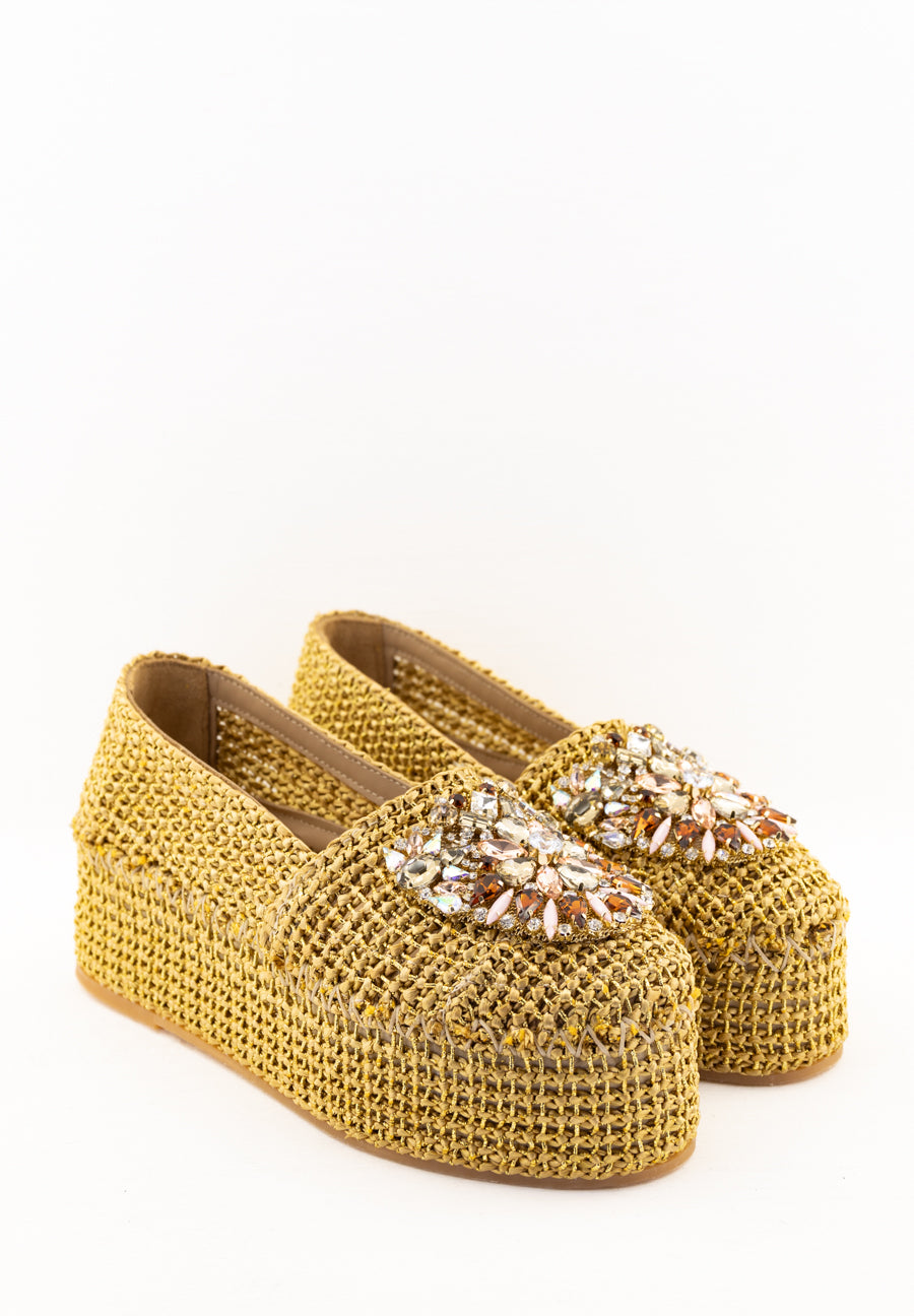 Espadrilles in rafia naturale con accessorio gioiello Fiorina