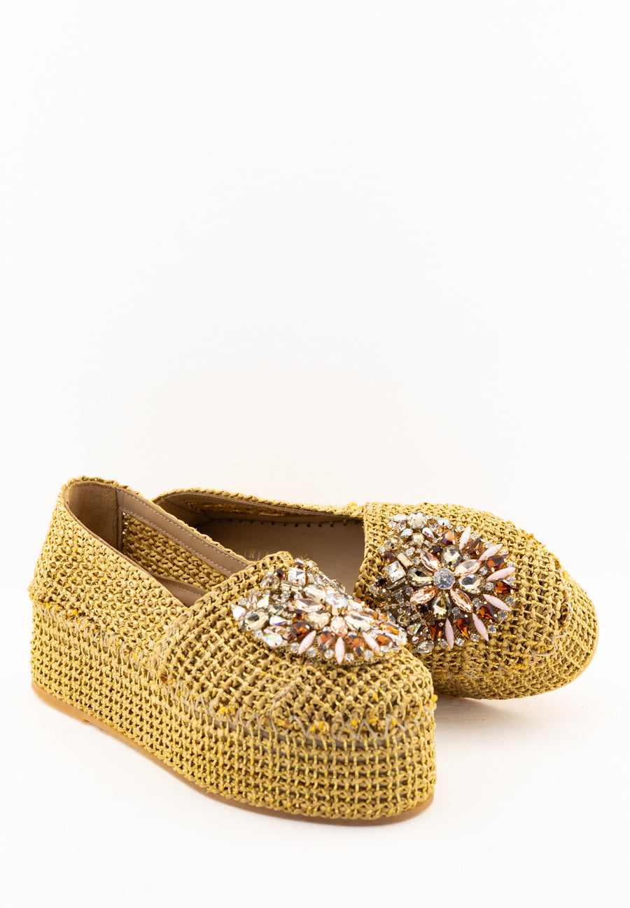 Espadrilles in rafia naturale con accessorio gioiello Fiorina