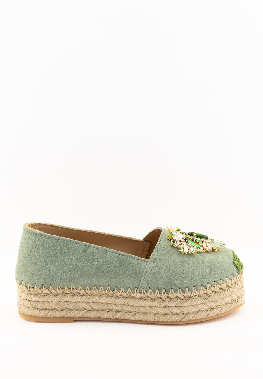 Espadrilles verde con accessorio gioiello Fiorina