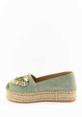 Espadrilles verde con accessorio gioiello Fiorina