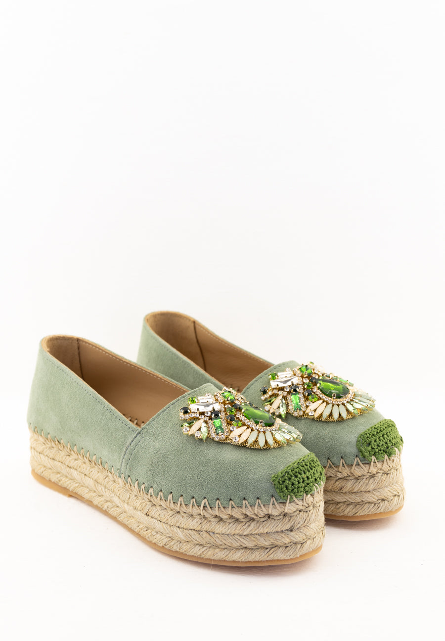 Espadrilles verde con accessorio gioiello Fiorina