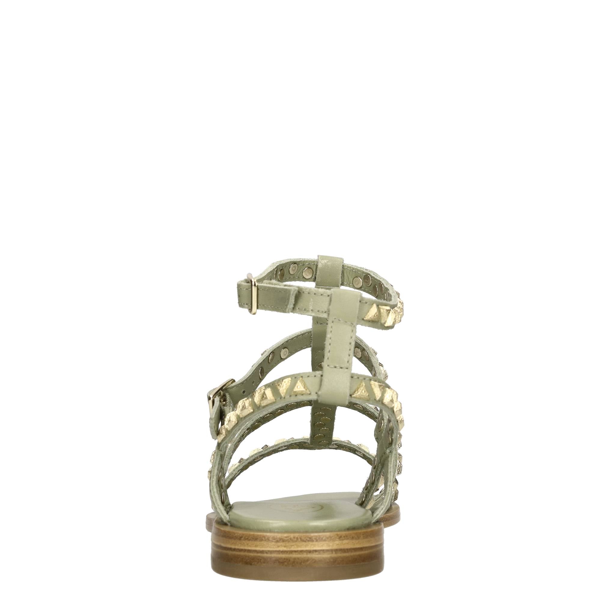 Sandalo Pandora verde con borchie in oro Ash