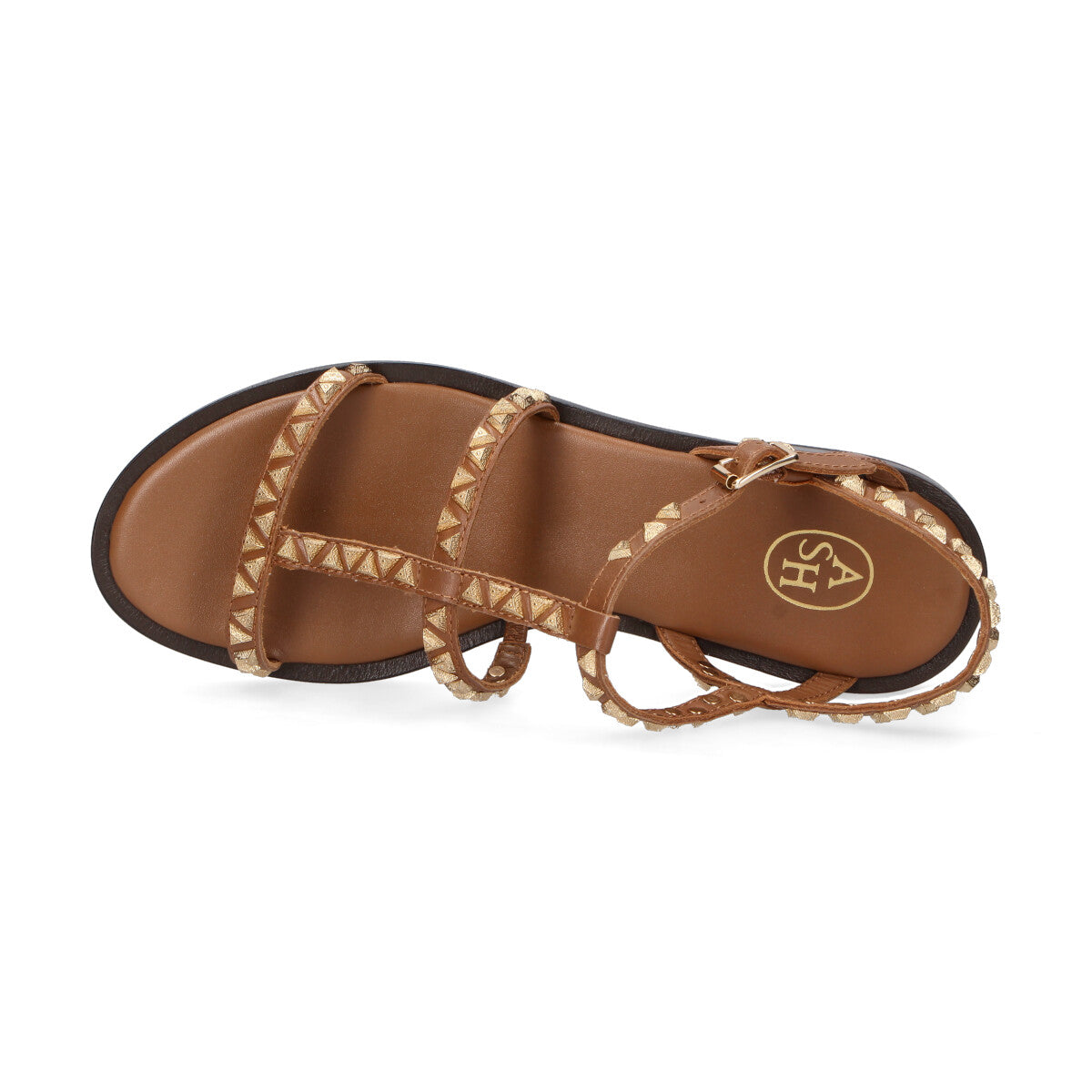 Sandalo Polinesia cuoio con borchie oro Ash