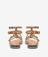Sandalo Flat Ash Play in Pelle Cuoio con Borchie Oro