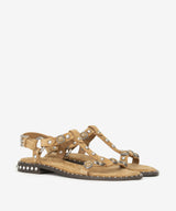 Sandalo Flat Ash Podium in Camoscio Beige Moka Mou e Borchie Argento