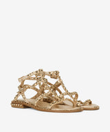 Sandalo Flat Ash Precious in Pelle Laminata Platino e Borchie Oro