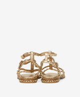 Sandalo Flat Ash Precious in Pelle Laminata Platino e Borchie Oro