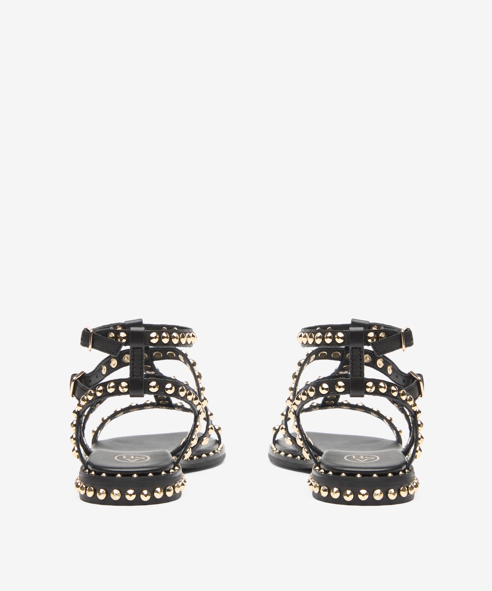 Sandalo Flat Ash Precious in Pelle Nera con Borchie Oro