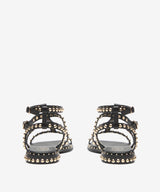 Sandalo Flat Ash Precious in Pelle Nera con Borchie Oro