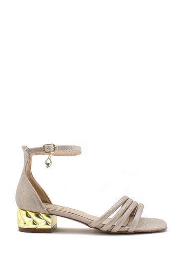 Sandalo lurex platino Katy tacco basso Exé