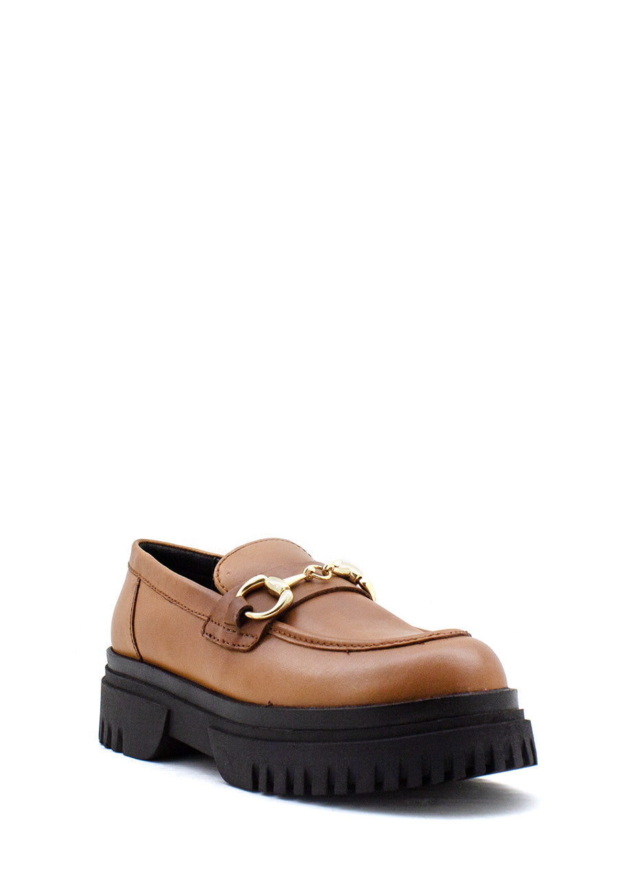 Mocassino Babylon cuoio morsetto oro Emanuelle Vee