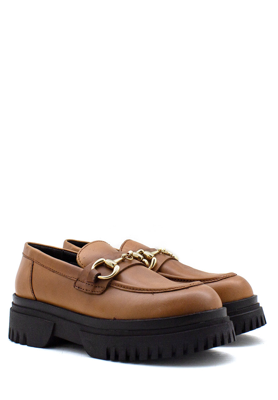 Mocassino Babylon cuoio morsetto oro Emanuelle Vee