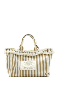 aaaaaShopper in canvas righe beige Mia Bag