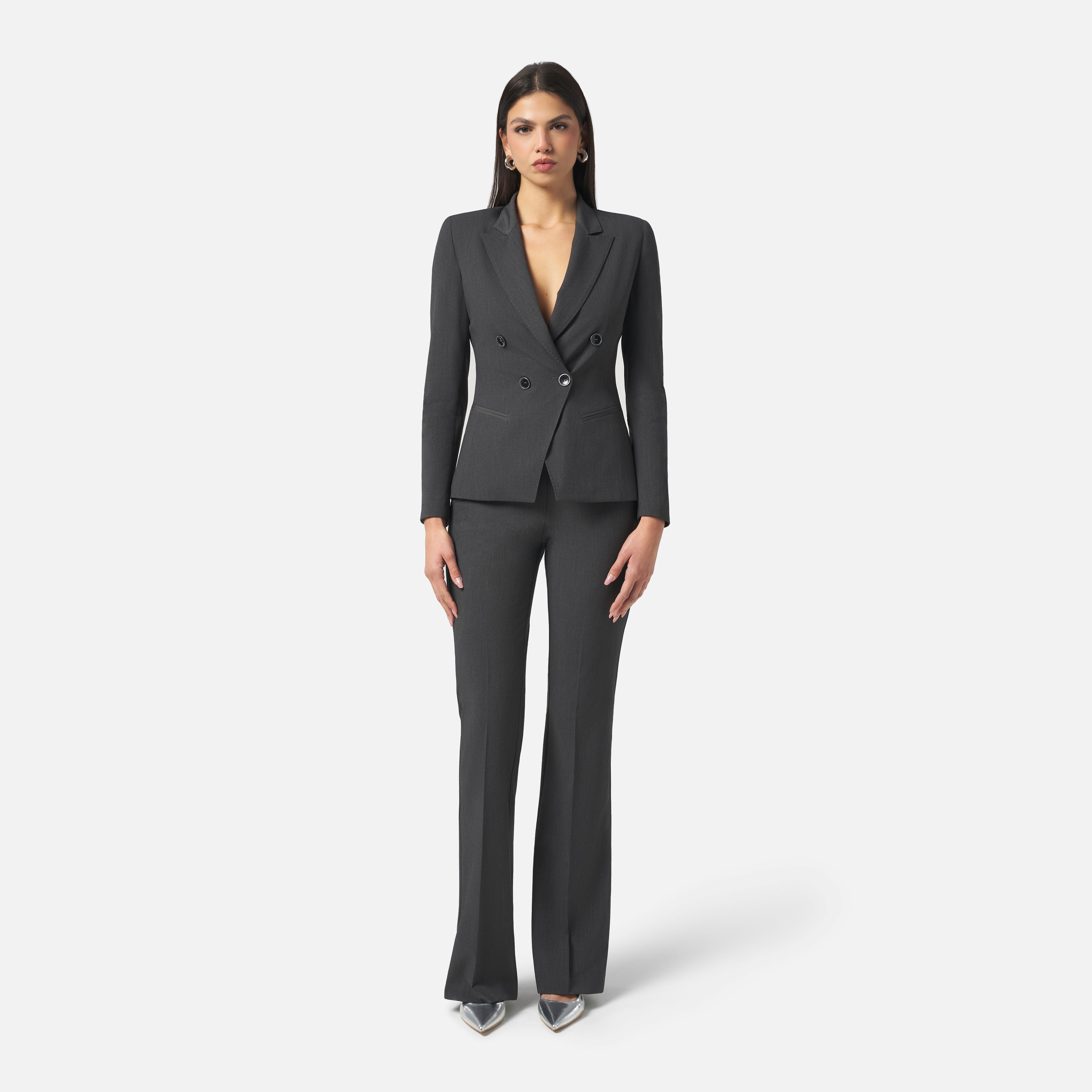 Pantaloni Donna Silence Limited Office Flare in Fresco Lana – Pantalone Svasato Elegante a Vita Alta