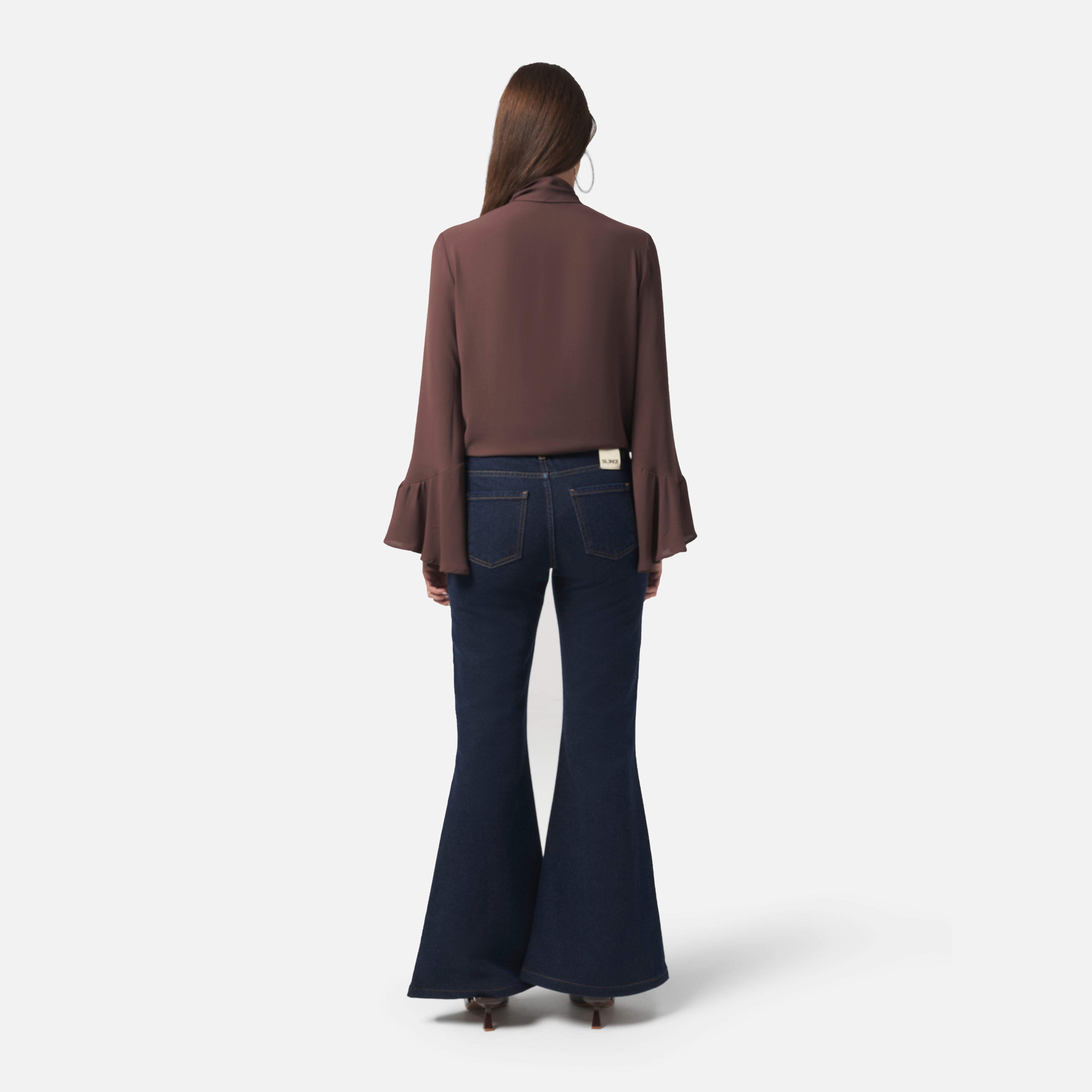 Jeans Donna Silence Limited Rice Flare J004 Blu Scuro – Jeans a Zampa a Vita Alta
