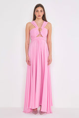 Abito lungo Calypso in Chiffon rosa, spacco laterale Silence Limited