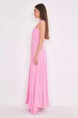 Abito lungo Calypso in Chiffon rosa, spacco laterale Silence Limited