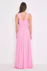 Abito lungo Calypso in Chiffon rosa, spacco laterale Silence Limited