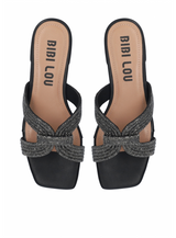 Ciabatta tacco bassa nera fascia intrecciata con strass Bibi Lou