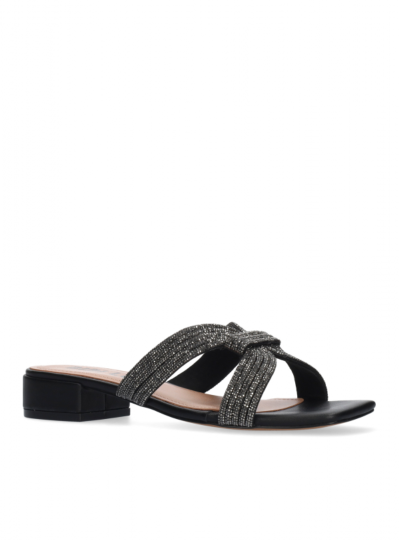Ciabatta tacco bassa nera fascia intrecciata con strass Bibi Lou
