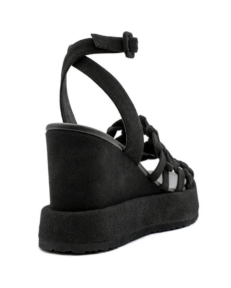 Zeppe Paloma Barceló Ulla in Camoscio Nero – Sandalo Alto Scultoreo Interamente Rivestito