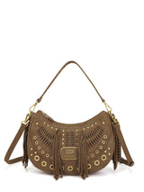 Borsa a Spalla La Carrie Appallosa in Camoscio Cuoio con Frange – Borsa Mezzaluna Boho Chic