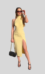 Abito lounguette giallo con spacco profondo Halter Dress Silence Limited