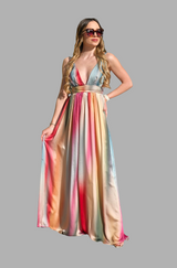 Abito lungo Rainbow multicolor, con scollo frontale Silence Limited