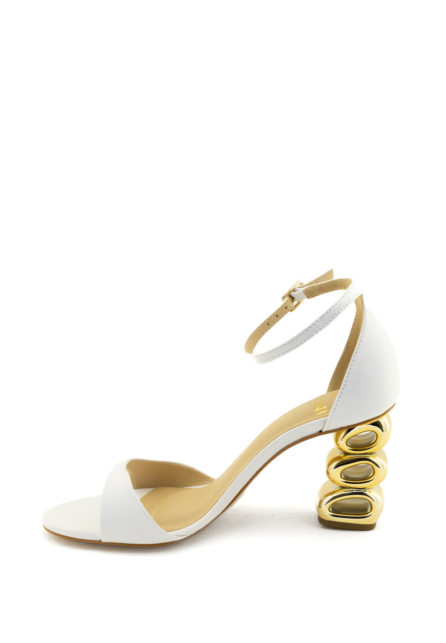 Sandalo alto bianco con tacco lavorato oro Valini Roma