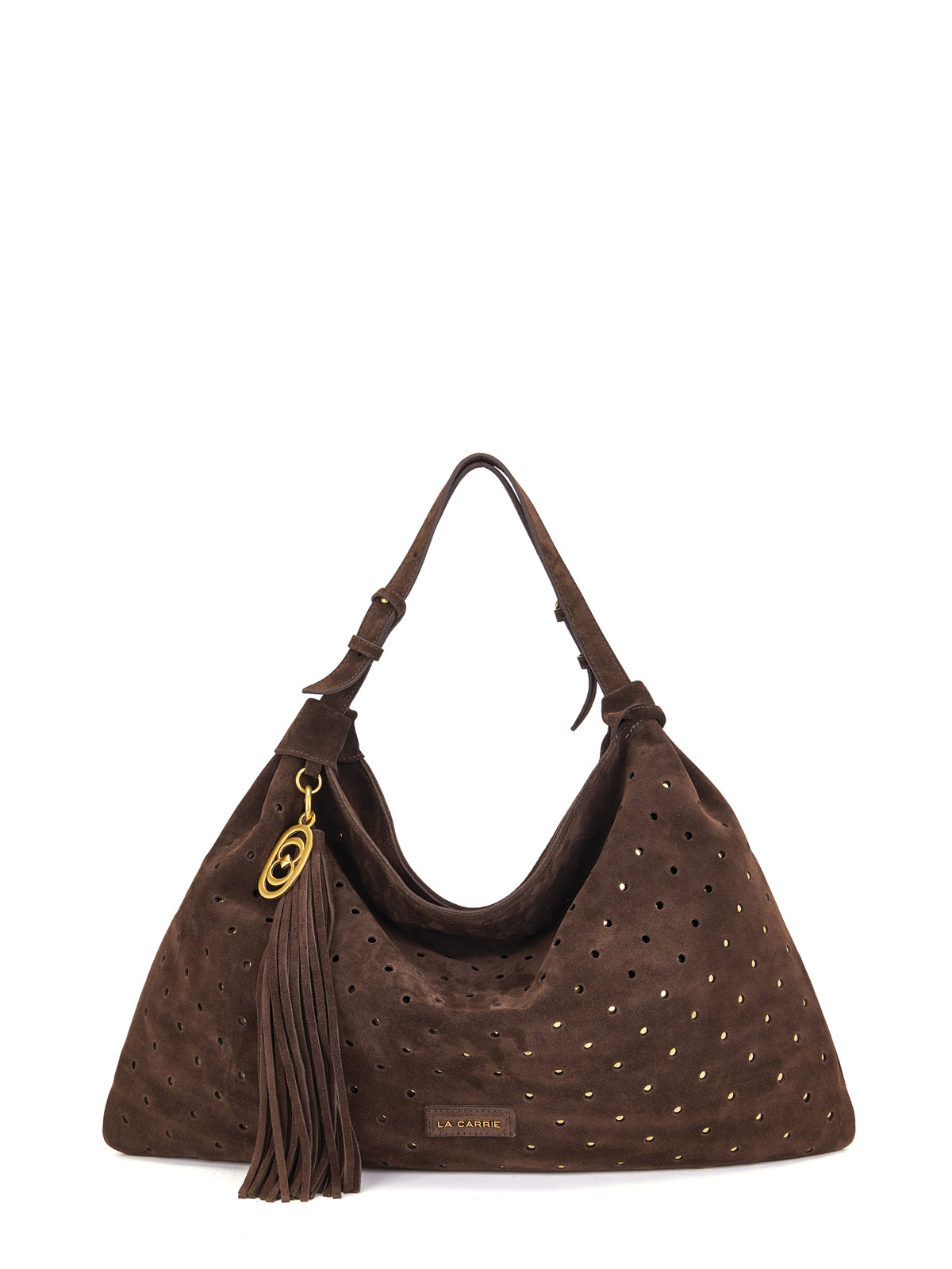 Borsa Shopping La Carrie Metropolis in Camoscio con Trafori e Borchie – Shopper Morbida