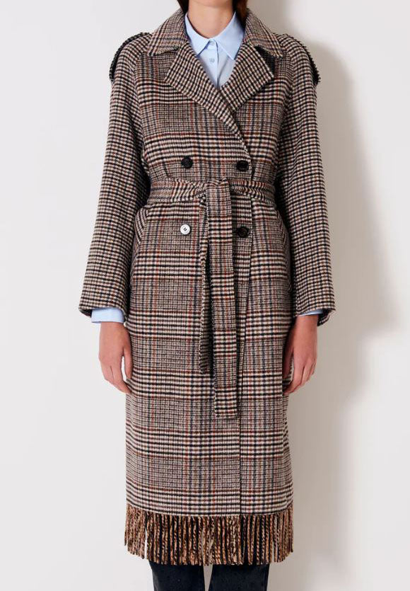 Cappotto stampa check con frange Vicolo