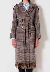 Cappotto stampa check con frange Vicolo