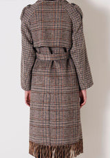 Cappotto stampa check con frange Vicolo