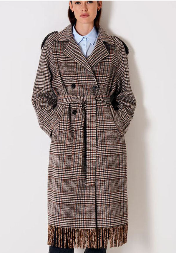 Cappotto stampa check con frange Vicolo