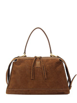 Borsa a Mano Donna Nora-E Metis Grande in Camoscio Marrone Stampa Rettile – Borsa con Zip e Tracolla