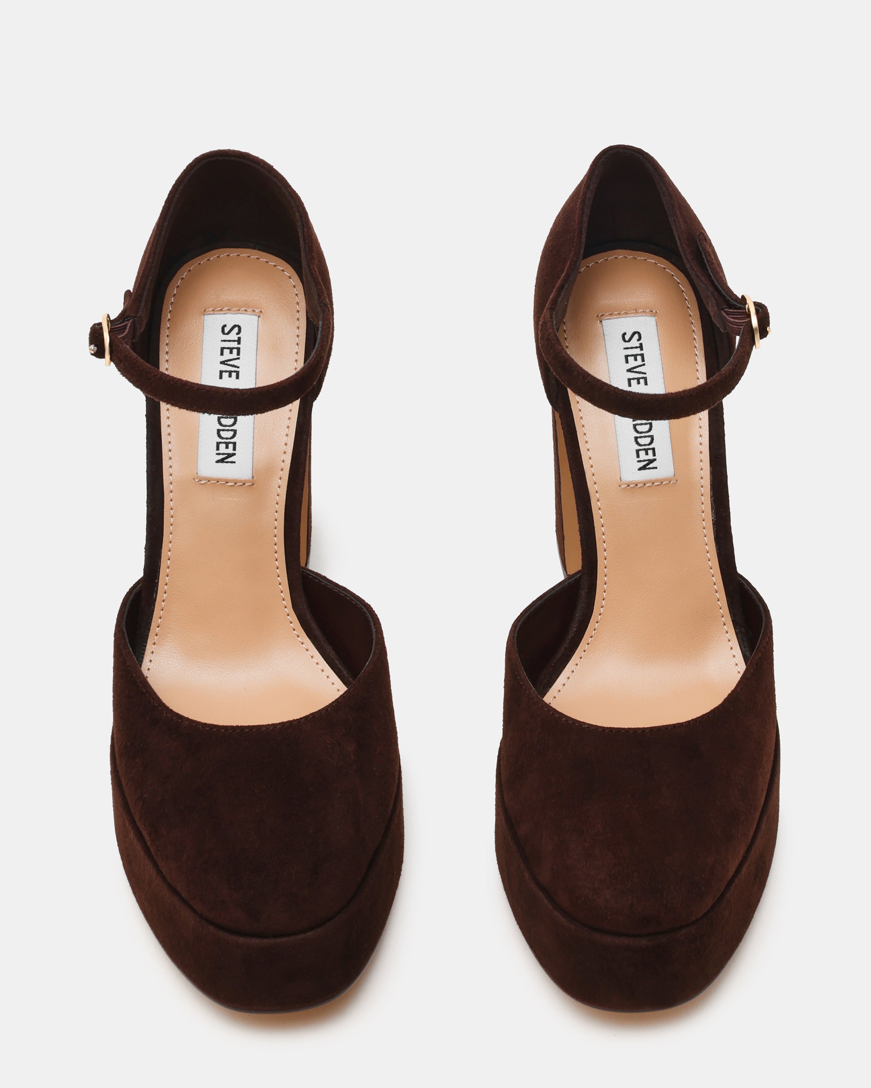 Sandali Donna Steve Madden Lexie Chocolate Marrone in Camoscio – Sandali Tacco 12 cm con Plateau e Cinturino
