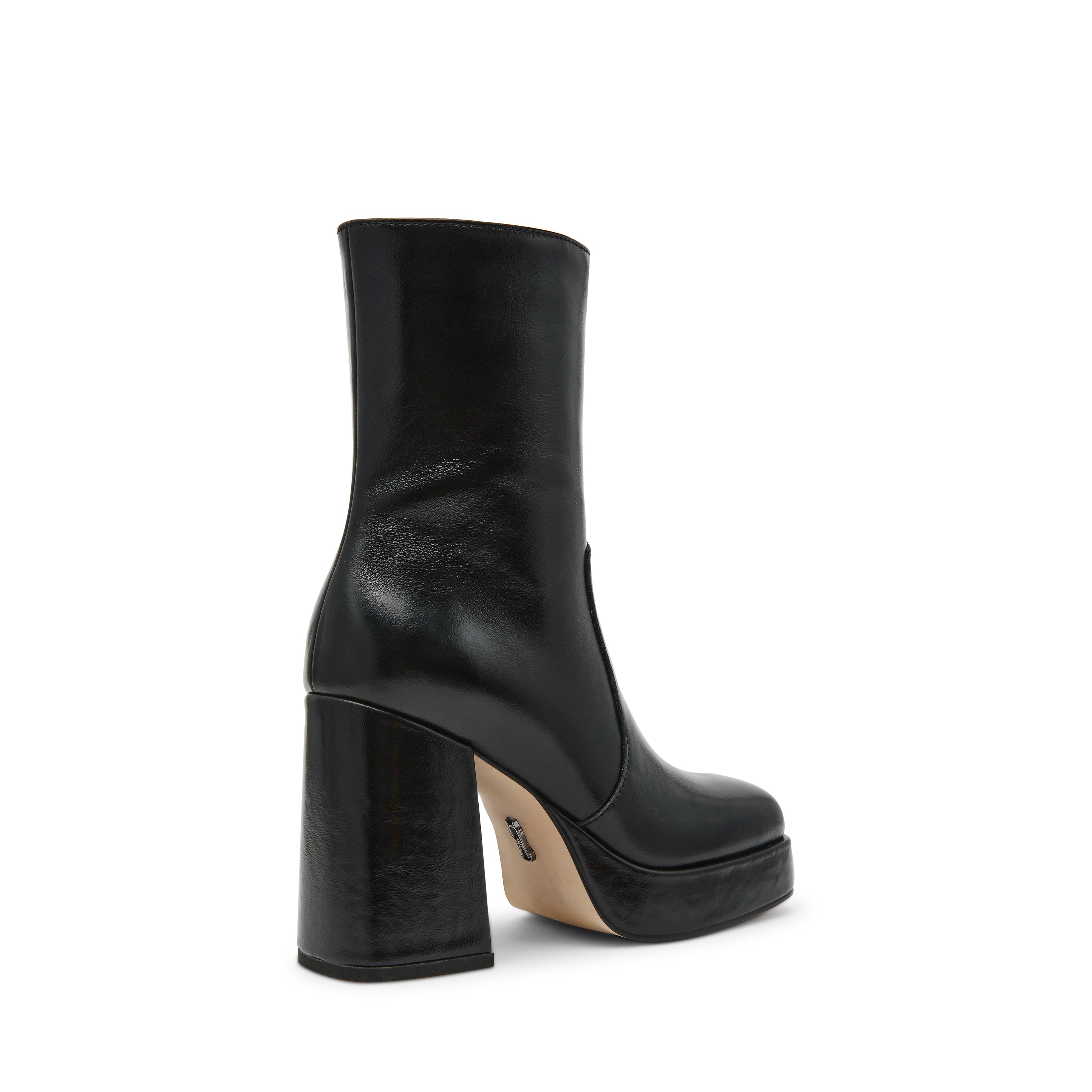 Stivaletti Donna Steve Madden Echos Nero in Pelle – Tronchetti con Tacco 9 cm, Plateau e Zip