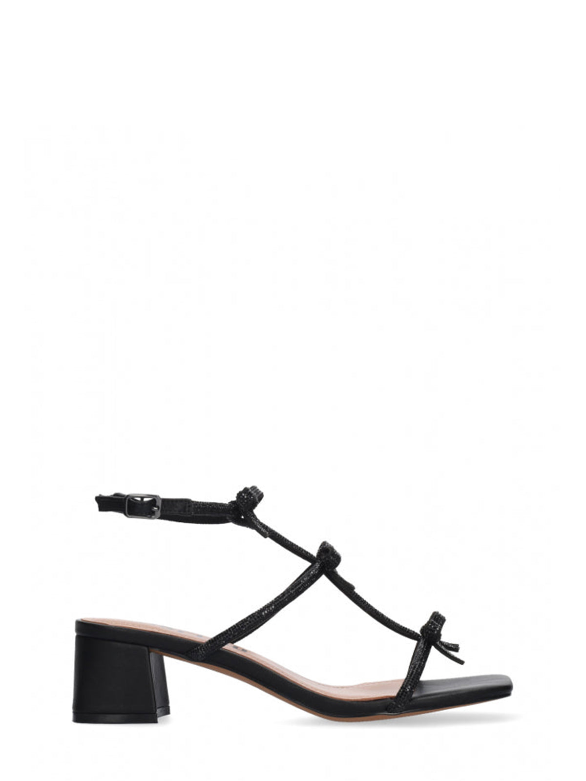 Sandalo basso nero, con strass e fiocchetti Bibi Lou