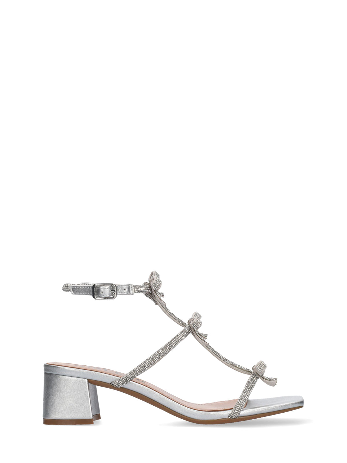 Sandalo basso argento, con strass e fiocchetti Bibi Lou