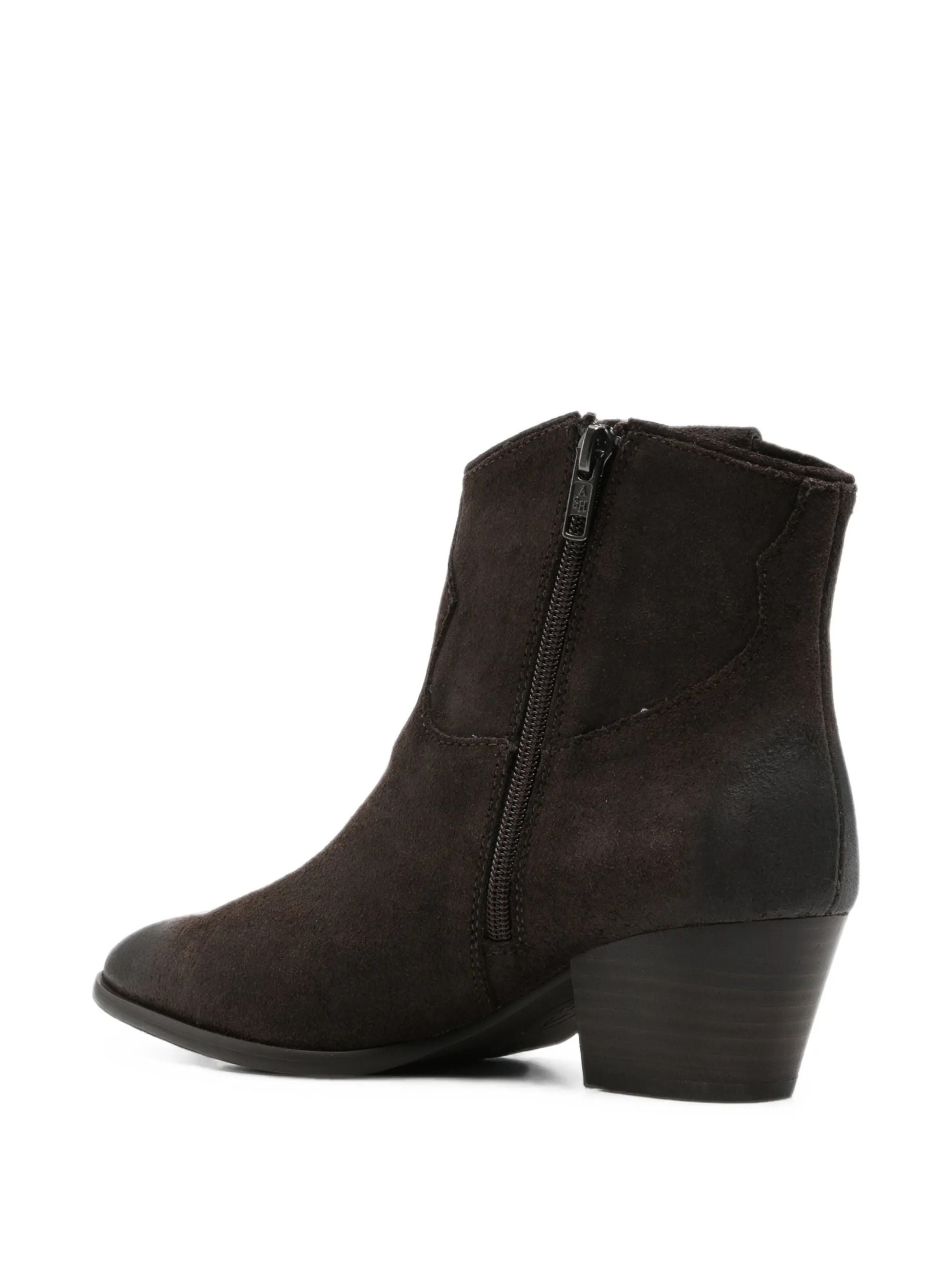 Tronchetti Texani Donna ASH Fame Visone in Camoscio testa di moro – Stivaletti con Tacco 4 cm e Zip