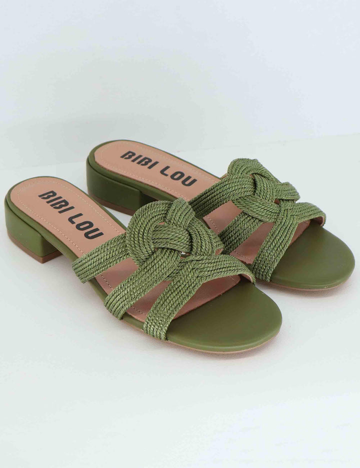 Ciabatta tacco basso verde fascia intrecciata Bibi Lou