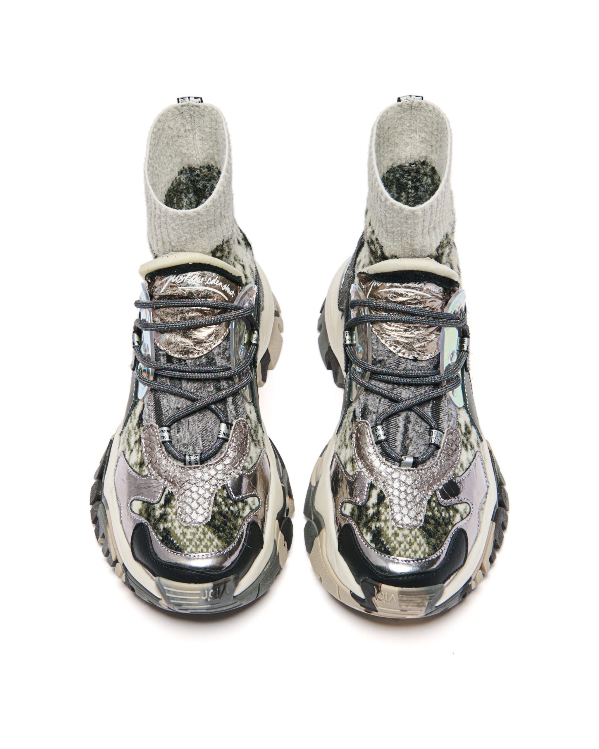 Sneakers Donna Joia Paris Lazy Silver White – Sneakers Multipatch con Effetto Calza