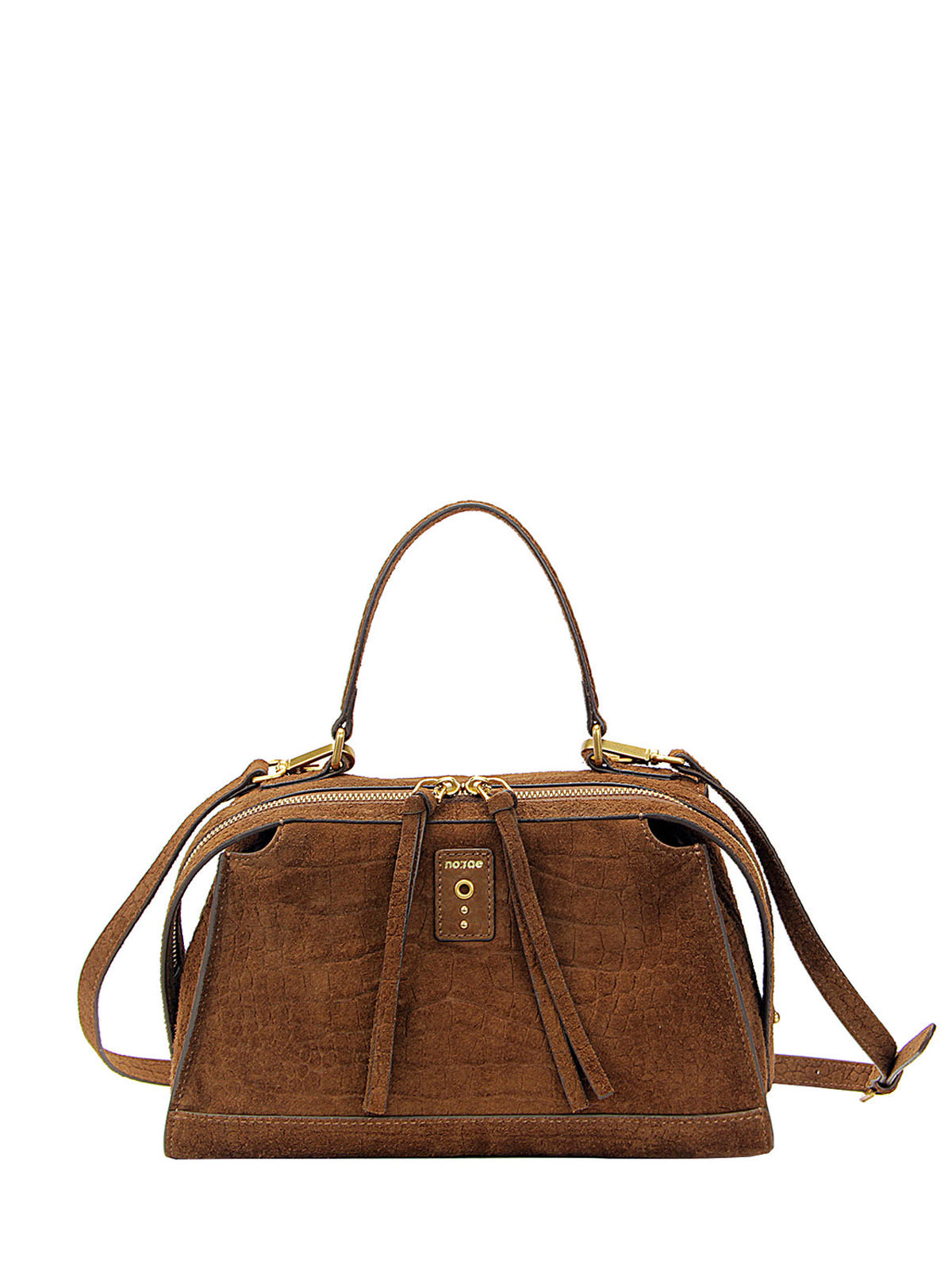 Borsa a Mano Donna Nora-E Metis in Camoscio Marrone Stampa Rettile – Borsa con Zip e Tracolla