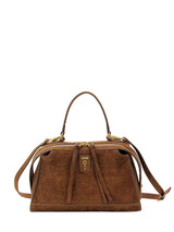Borsa a Mano Donna Nora-E Metis in Camoscio Marrone Stampa Rettile – Borsa con Zip e Tracolla