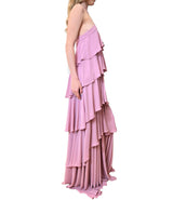 Abito lungo Lilly Dress rosa, con balze Silence Limited