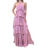 Abito lungo Lilly Dress rosa, con balze Silence Limited