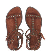 Sandalo Flat Ash Play in Camoscio Terracotta Ruggine con Borchie Ottone