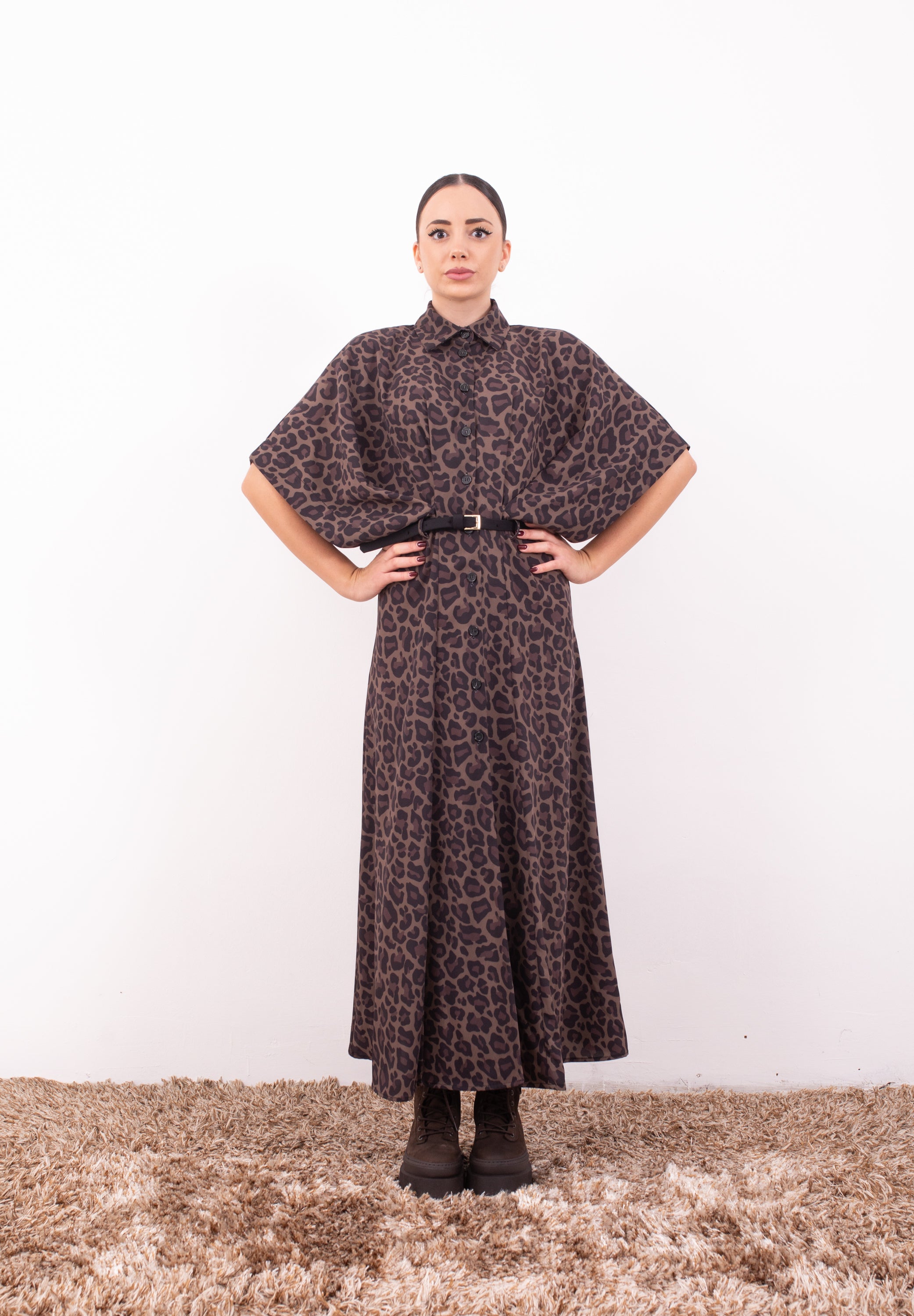 Vestito Animalier con Cintura – Imperial | Abito Midi Leopardo