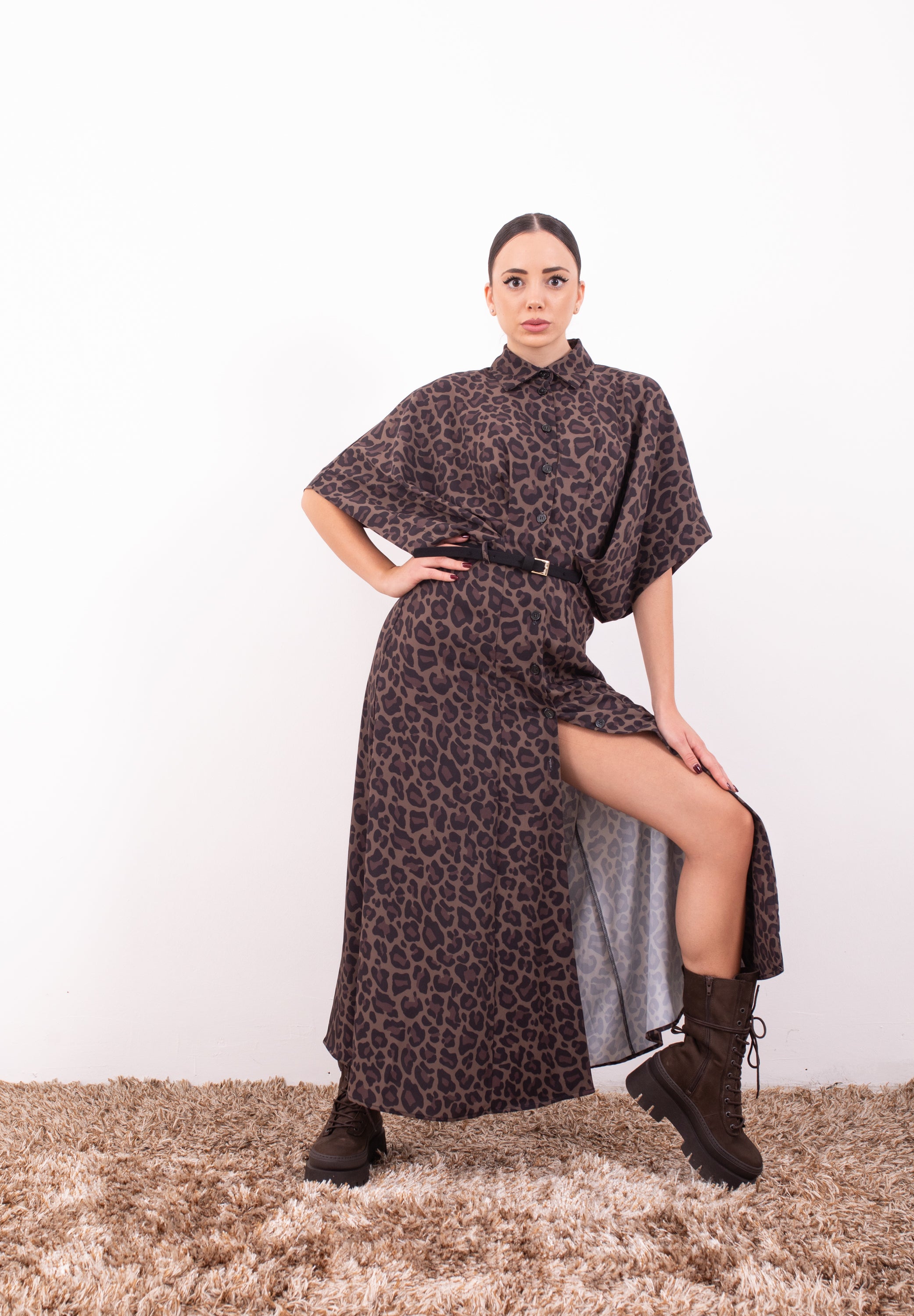 Vestito Animalier con Cintura – Imperial | Abito Midi Leopardo